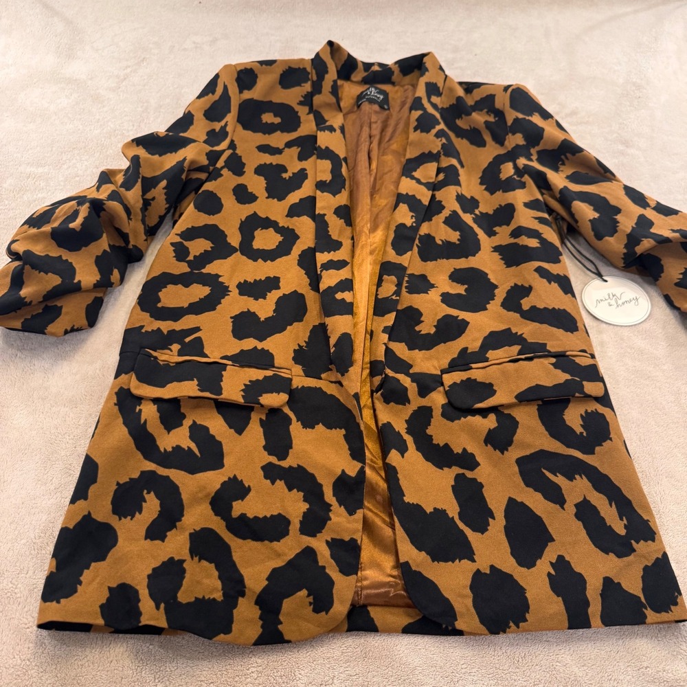 Milk & Honey Leopard Print Blazer Mob Wife Chic Edgy Luxe Party Indie Retro Sz S - Picture 6 of 11